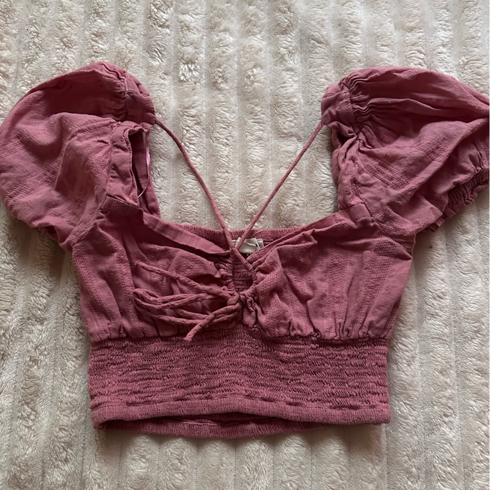 Women's Pink Smocked Crop Top